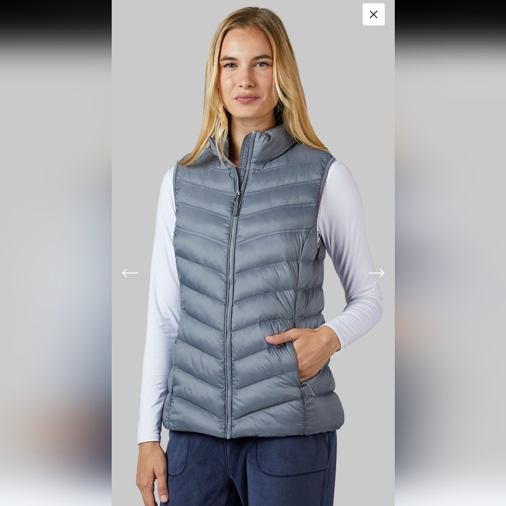 32 Degrees Heat Women's Blue Lightweight Packable Puffer Vest SZ L Pit To Pit 23